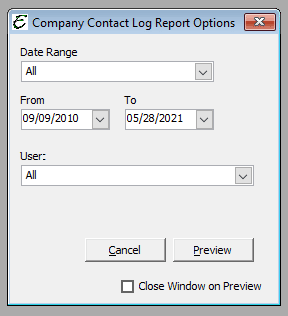 Company Contact Log Report Options