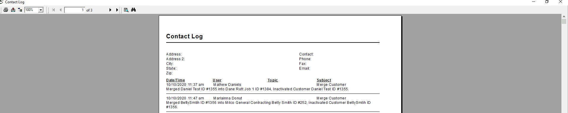 Contact Log (Vendor) PDF