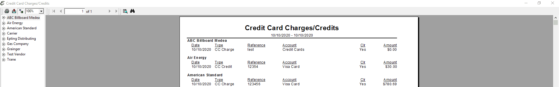 Credit Card Charges Credits Report PDF