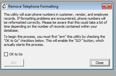 Remove Telephone Formatting Form