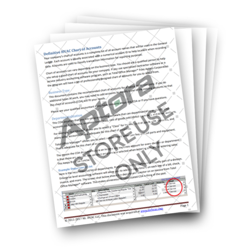 HVAC Chart of Accounts with Division and Department Lists - Aptora store product