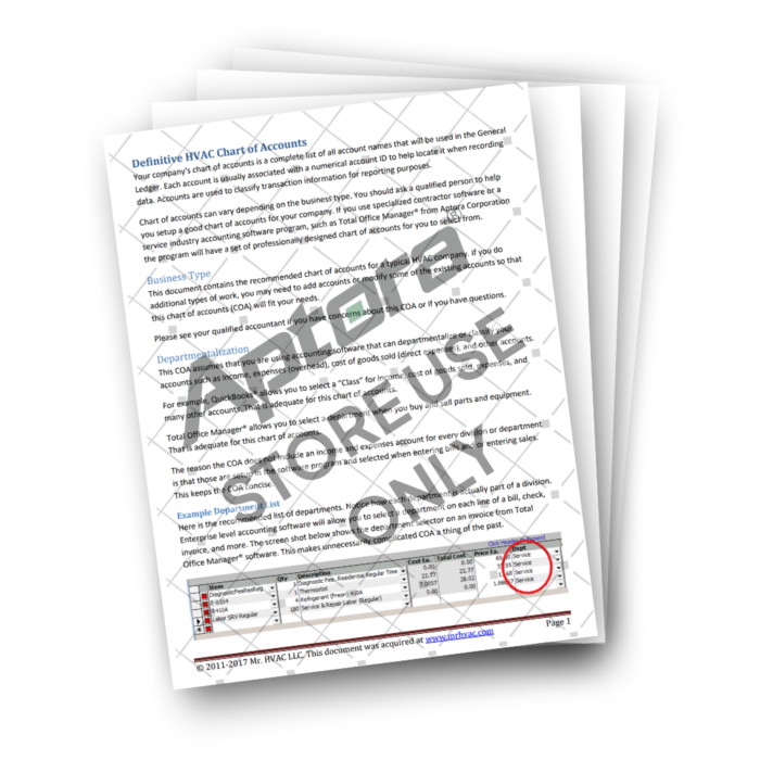 HVAC Chart of Accounts with Division and Department Lists - Aptora store product