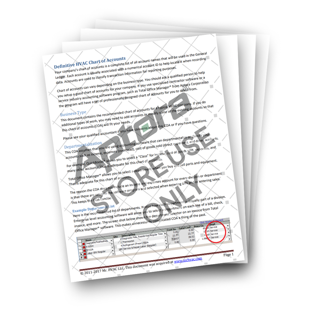 HVAC Chart of Accounts with Division and Department Lists - Aptora store product