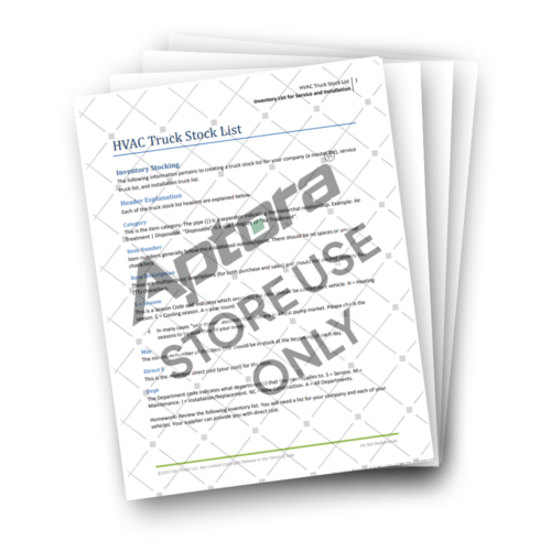 HVAC Truck Stock and Inventory List