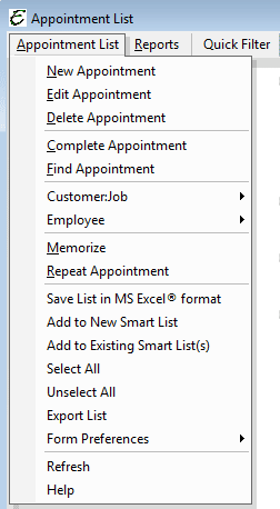 Appointment List Options