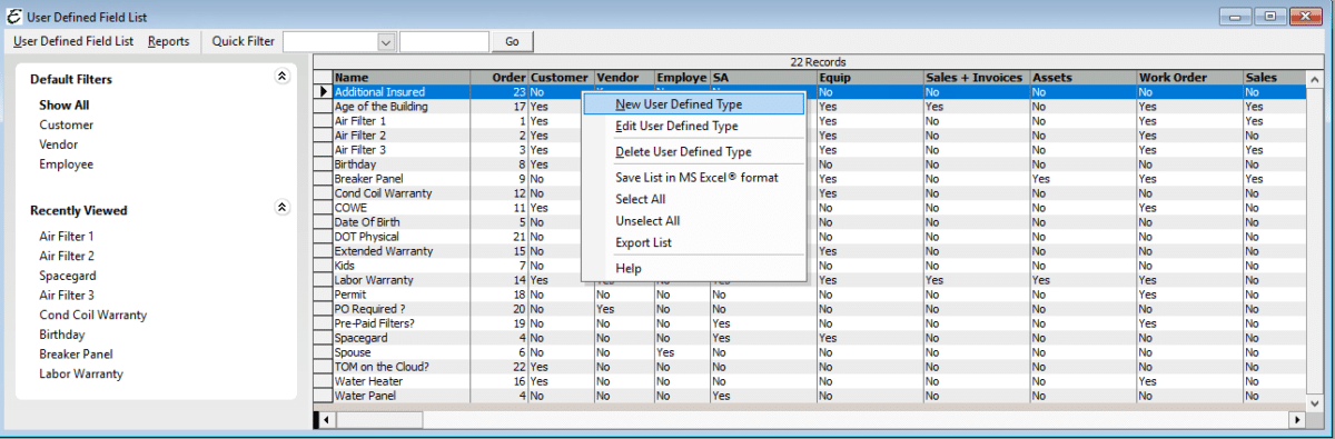 User Defined Fields (UDF) - Aptora