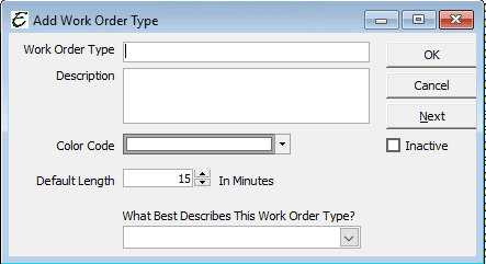 Work Order Type - Add New