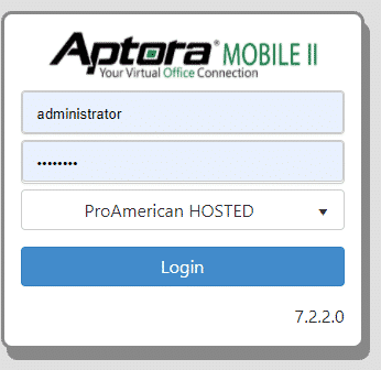 Aptora Mobile II Login Screen