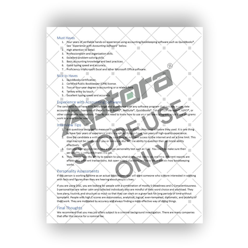 Bookkeeper Hiring and Onboarding Kit