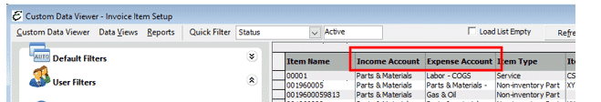 Invoice Item Setup - Custom Data Viewer