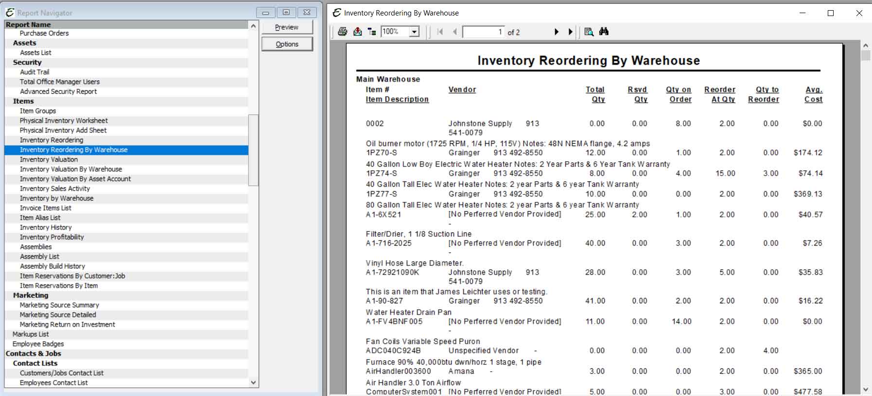 Warehouse Management Software Inventory reordering by Warehouse