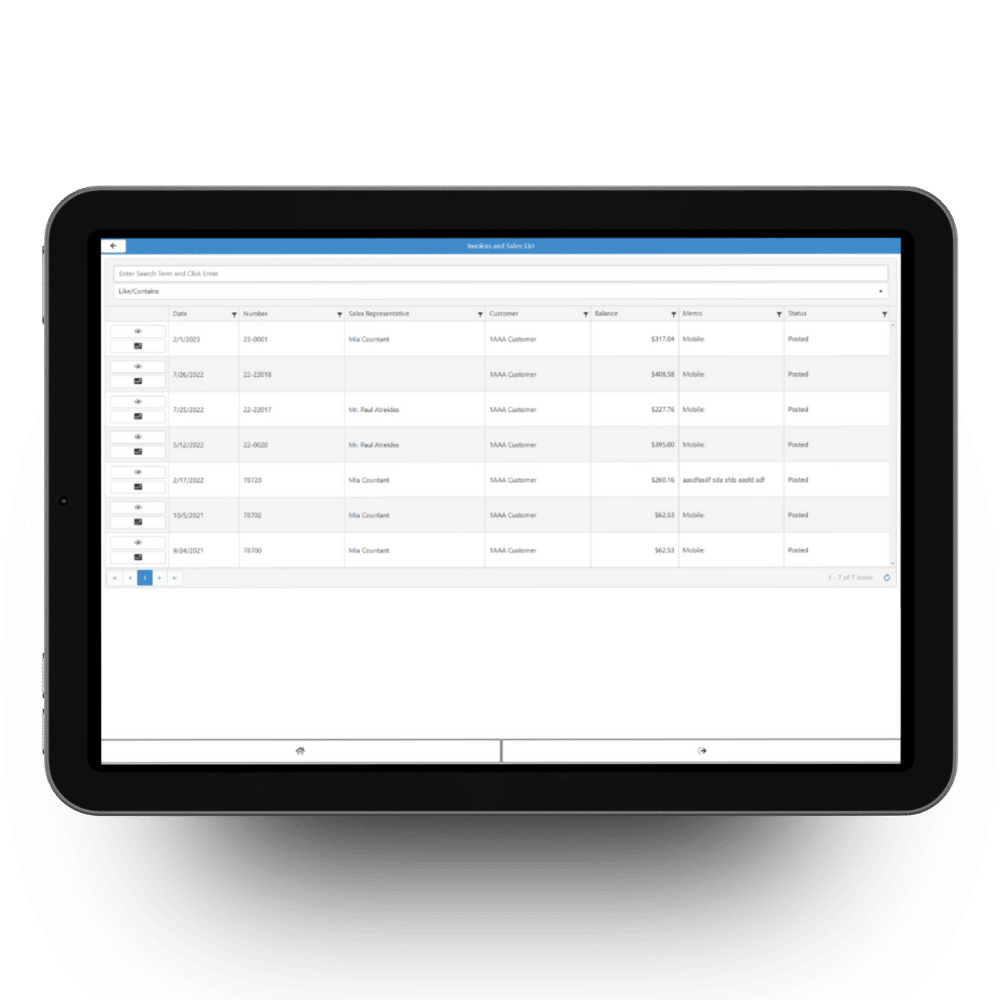 Customer Access Portal Estimate and Sales List Screen