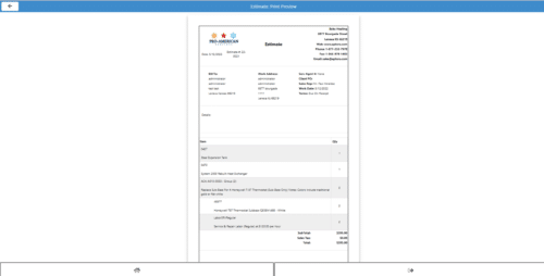 Customer Access Portal: Preview of an Estimate Document