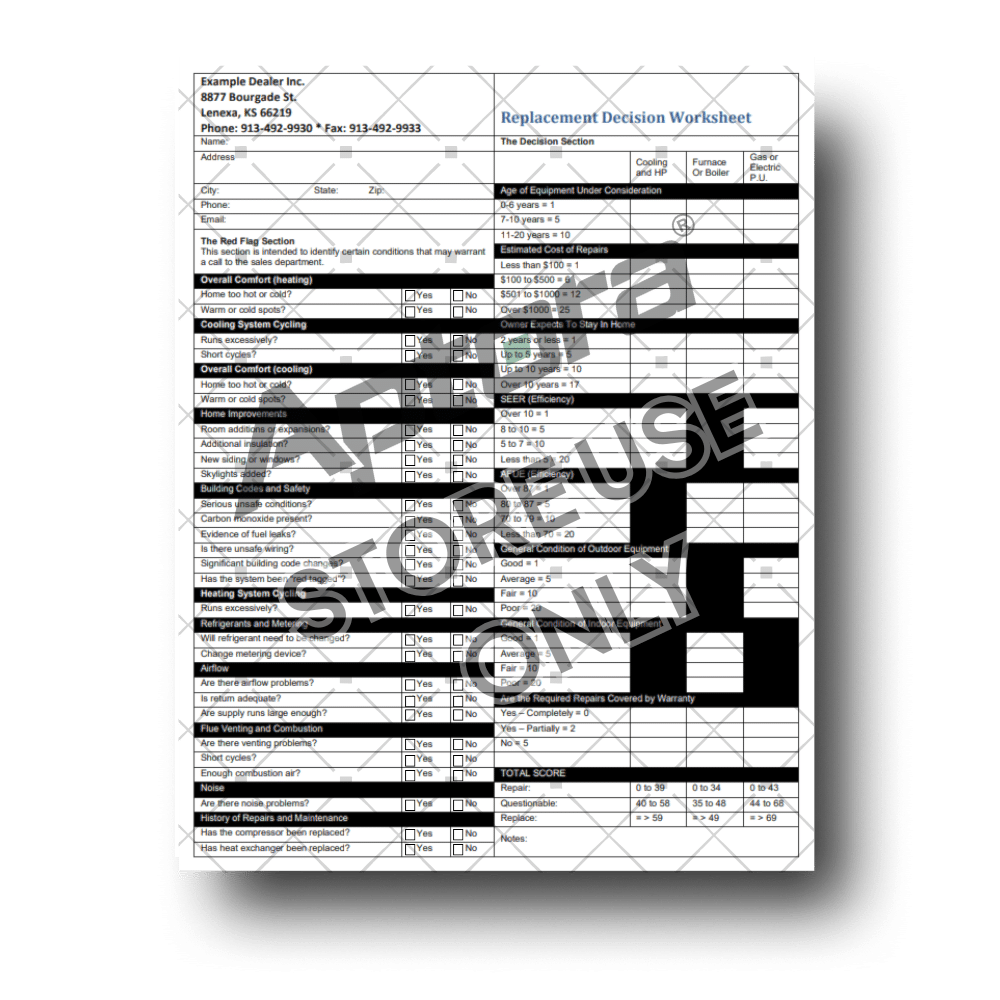 Comfort System Replacement Decision Worksheet - Aptora Store product