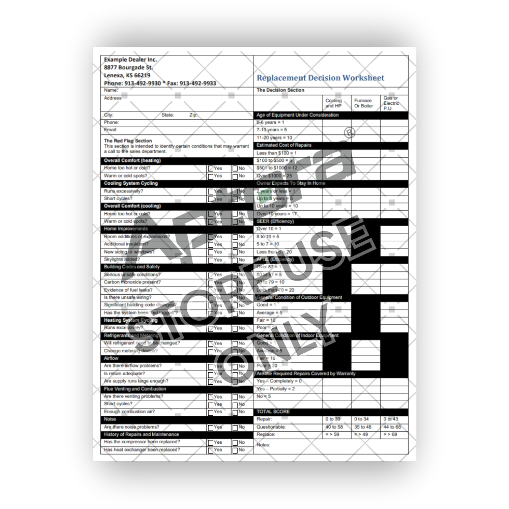 Comfort System Replacement Decision Worksheet - Aptora Store product